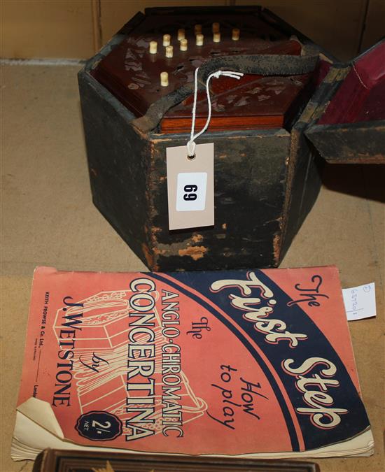 Lachenal & Co 20-button walnut concertina in original case (a.f), with Wetstone First Steps manual